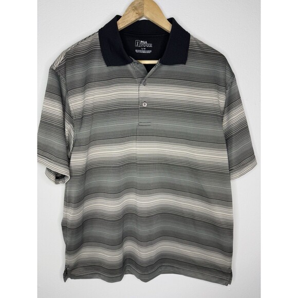 PGA TOUR Polo Shirt Gray White Golf Performance Stretch Comfort Mens Size Large - Picture 1 of 11